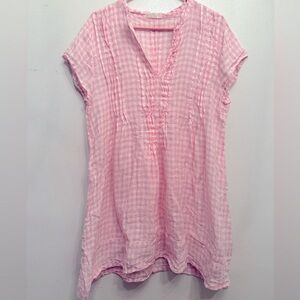 CP SHADES / Regina Cap Sleeve Tunic / Pink & White Gingham Chambray  / X-LARGE